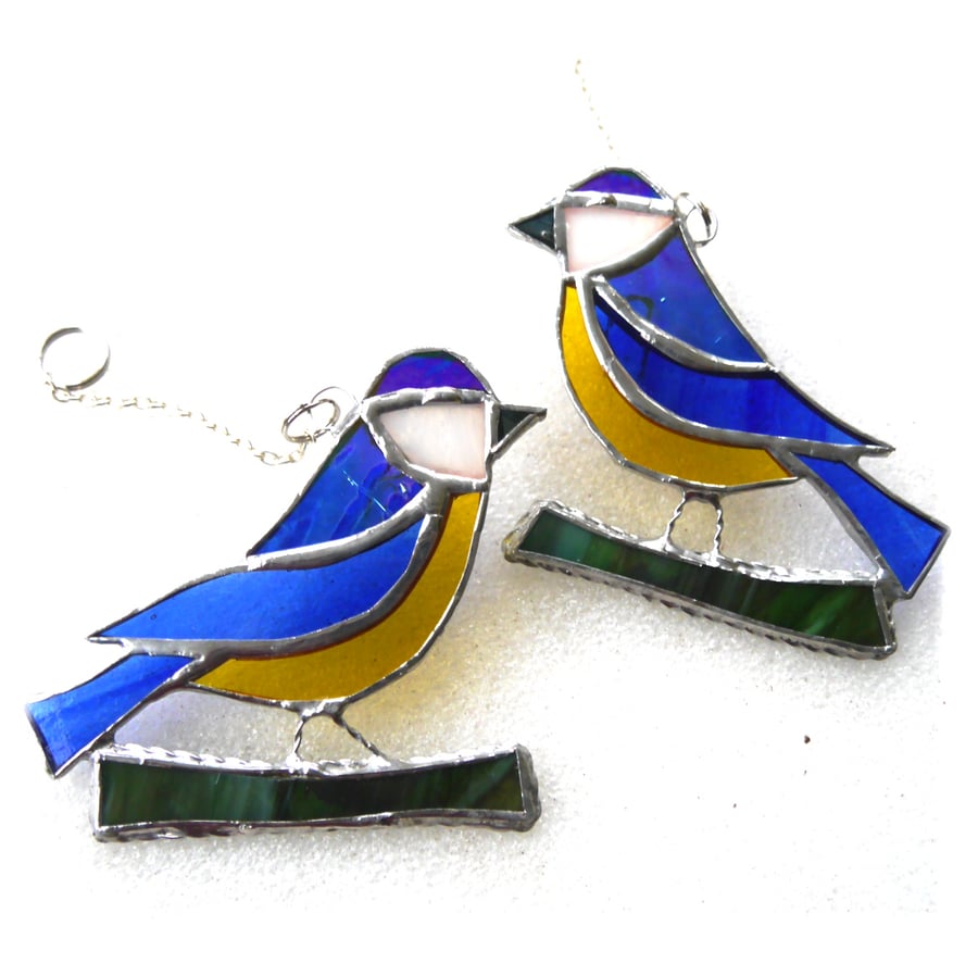 Bluetit Suncatcher Stained Glass British Bird Handmade 