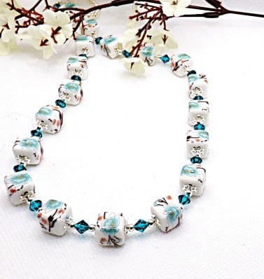  Blue Blossom Ceramic and Crystal Necklace