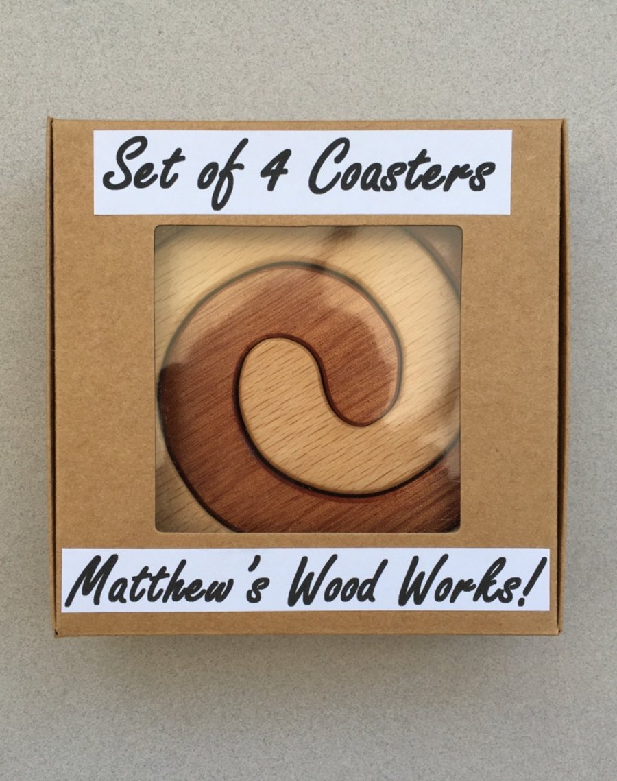 Spiral Coasters, set of 4, Sapele and Beech