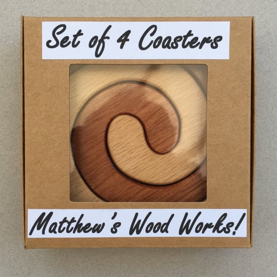 Spiral Coasters, set of 4, Sapele and Beech