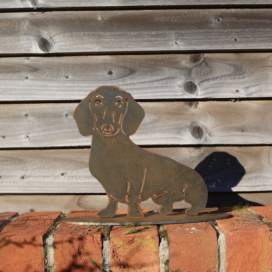 Rusty metal dachshund, sausage dog gift, dachshund outdoor and garden gift