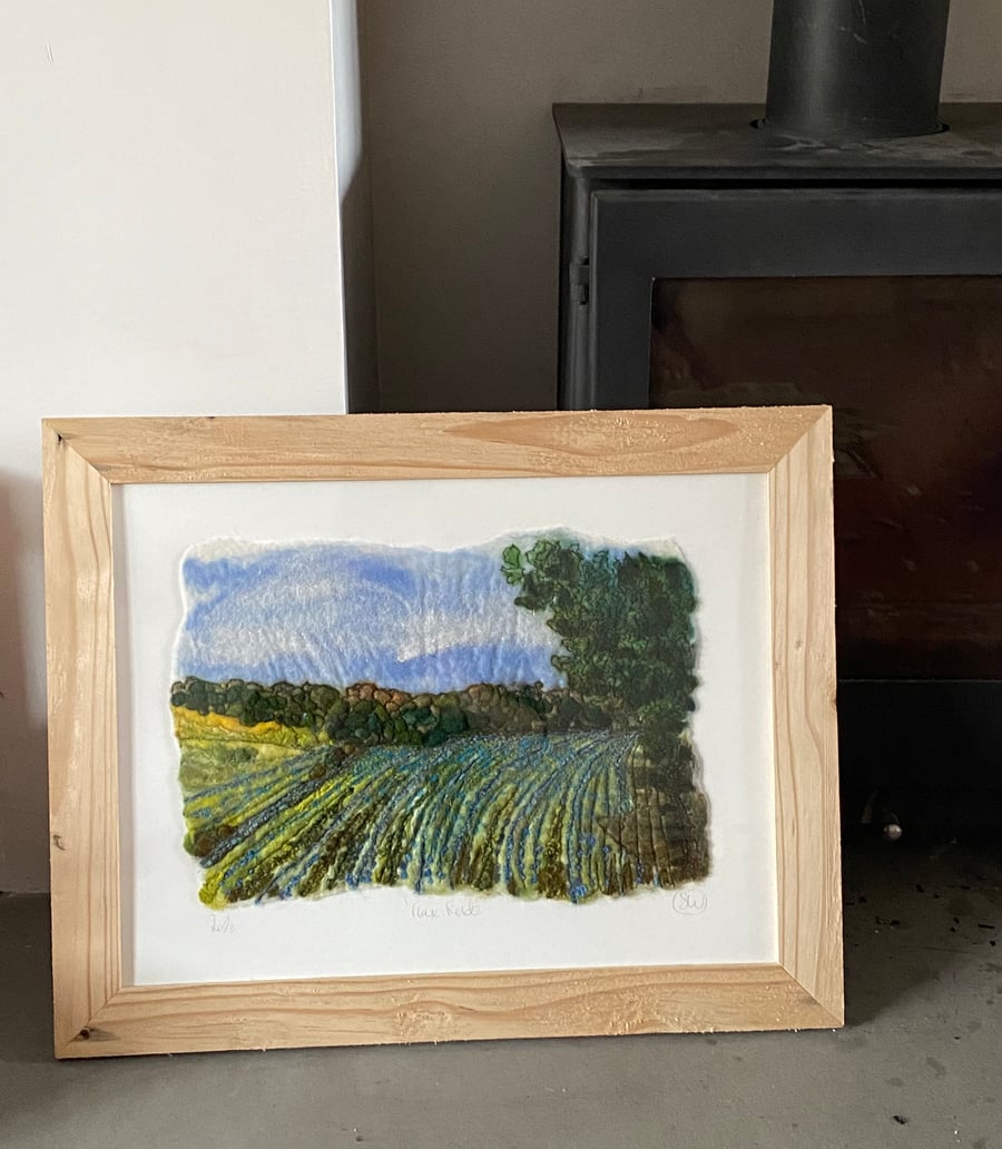 Flax fields. Original wet felting with free motion embroidery. 