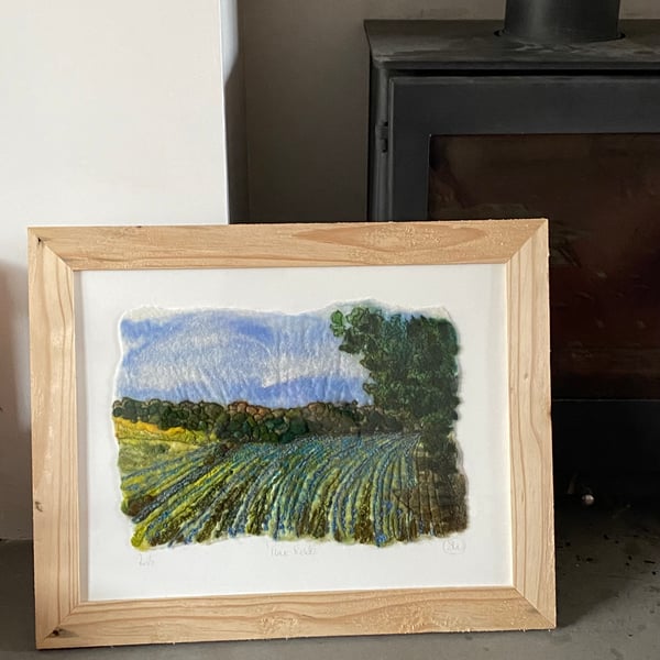 Flax fields. Original wet felting with free motion embroidery. 