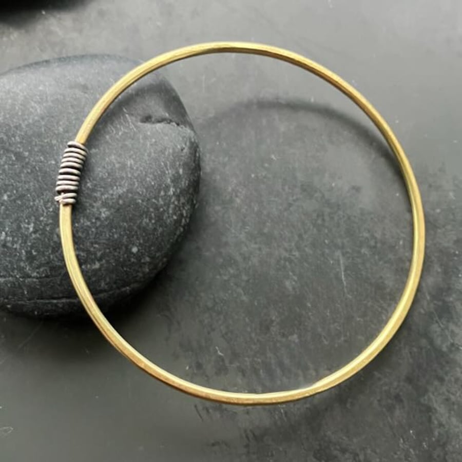 Gold Coloured Bangle with Silver Wrapped Detail