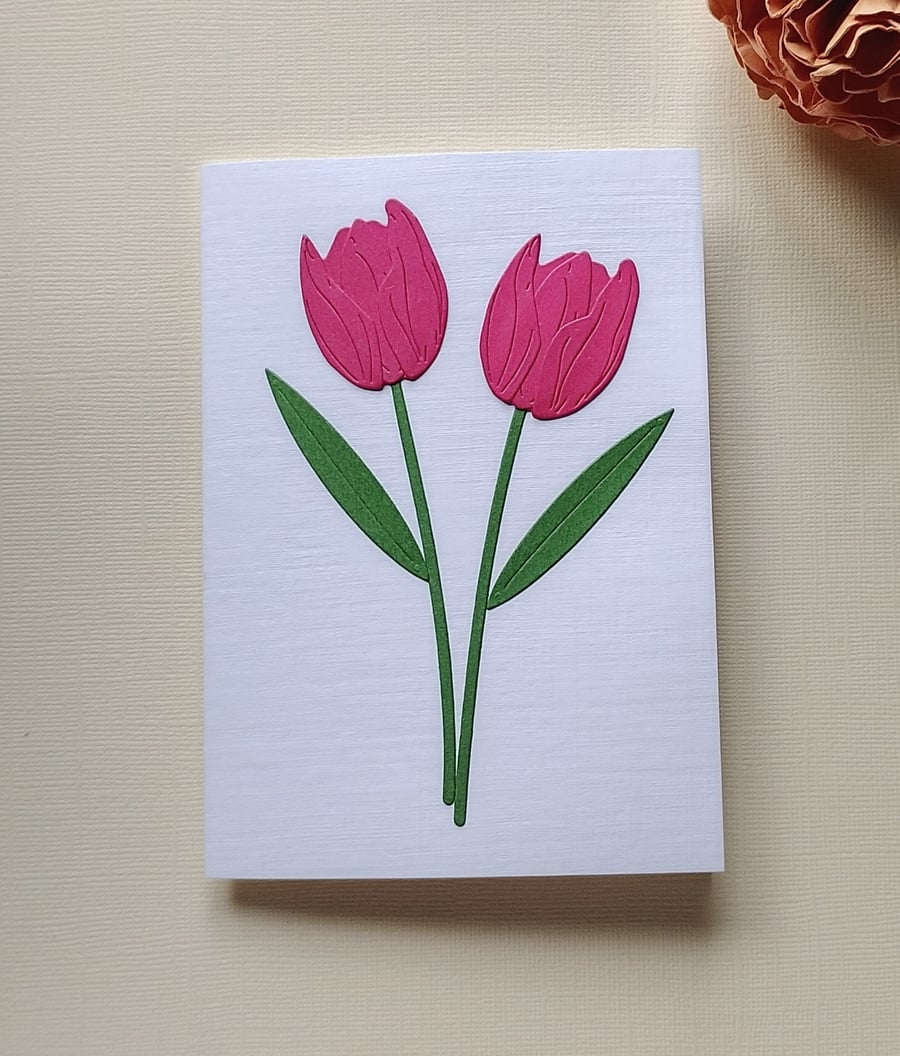 Watermelon Paper Tulip - Flower Shop Moments, Blank Handmade Floral Card 