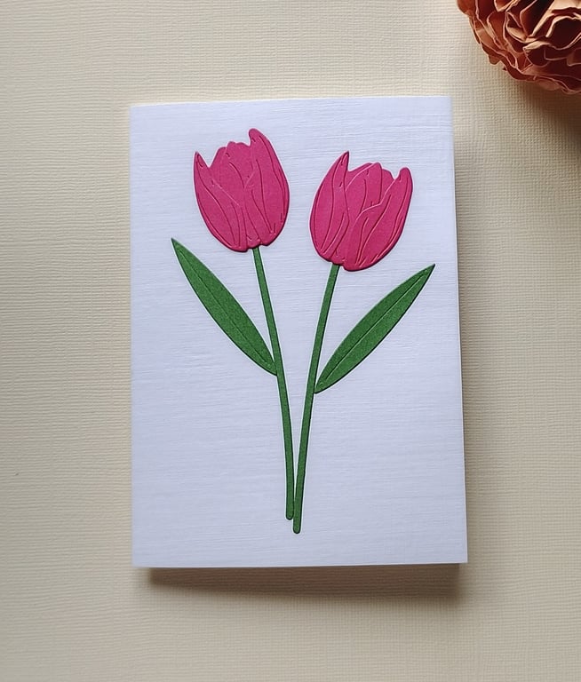 Watermelon Paper Tulip - Flower Shop Moments, Blank Handmade Floral Card 