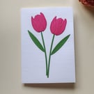 Watermelon Paper Tulip - Flower Shop Moments, Blank Handmade Floral Card 