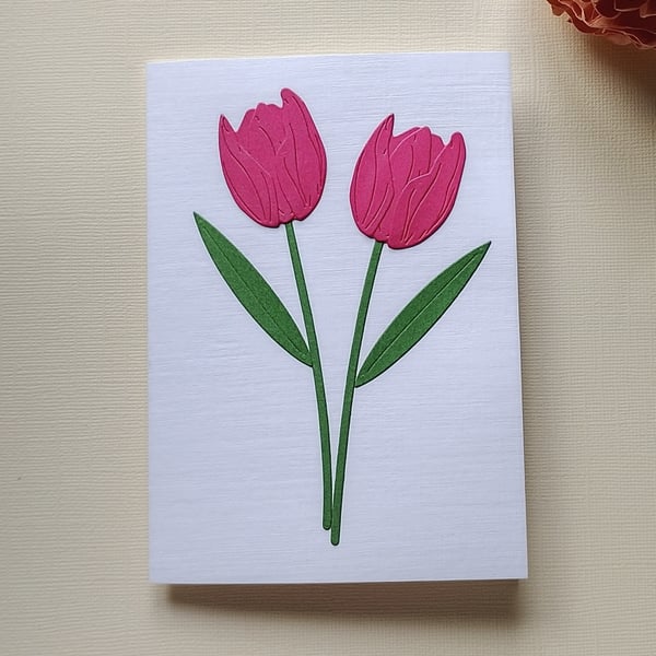Watermelon Paper Tulip - Flower Shop Moments, Blank Handmade Floral Card 