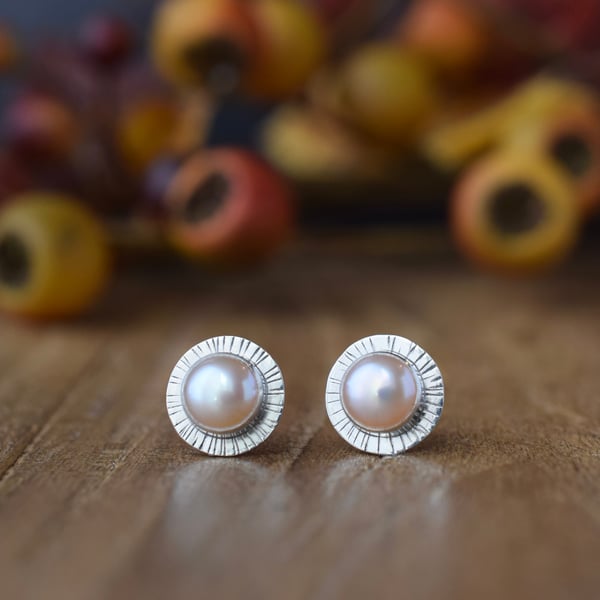 Pearl Earrings - Silver Stud Earrings - Handmade Artisan Jewellery 