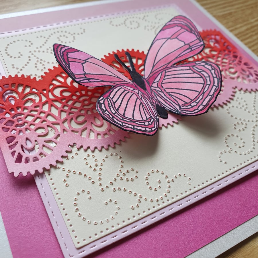 A hand stamped butterfly card