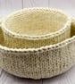 Hand Knitted cotton bowl - cream with gold thread - Image 4