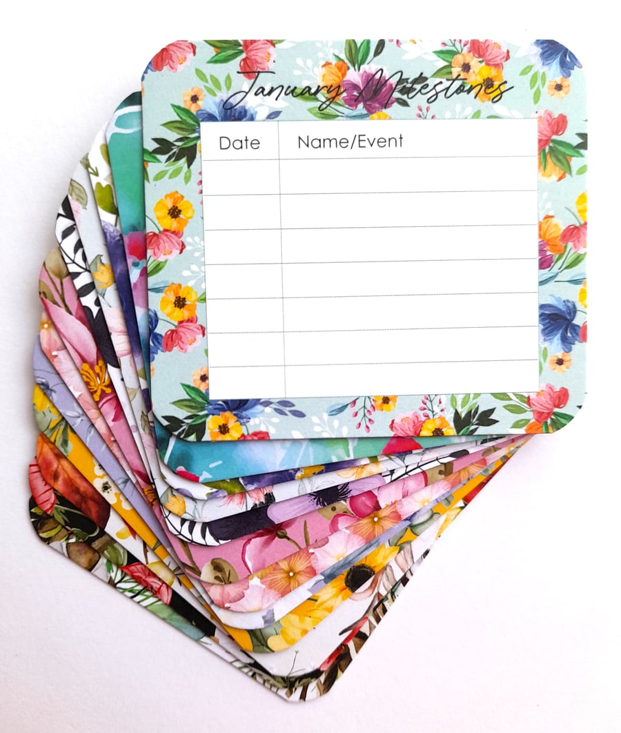 Mini birthday and event reminder cards for diaries and planners
