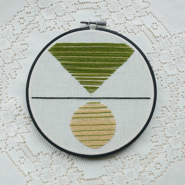 Distand Horizons - Green, Black and Gold Abstract Embroidery Art Piece