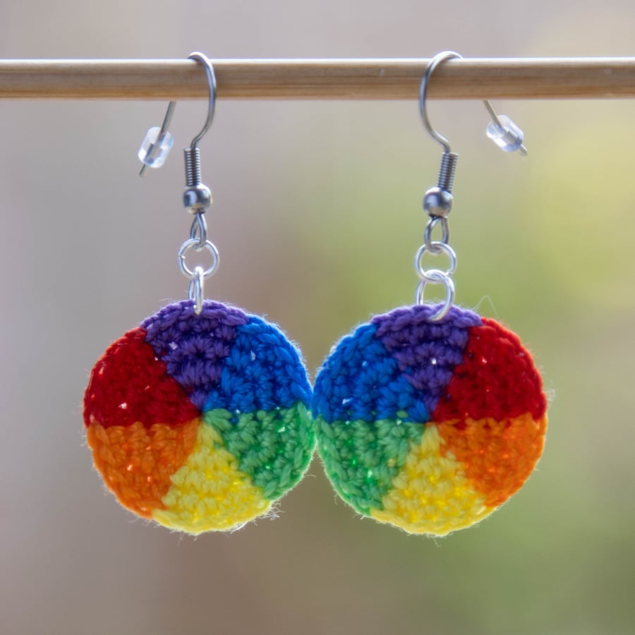 Handmade Micro Crochet Pride Colours earrings - Hypoallergenic