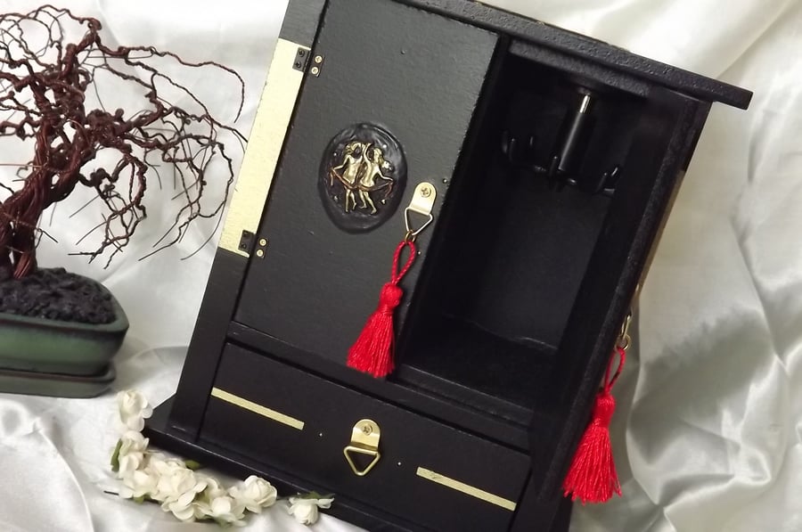 GEMINI Armoire - HAND MADE black & gold with a JEWELLERY CAROUSEL. PERSONALISE.