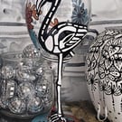 Skellymingo wine glass- hand-painted skeleton flamingo with Autumn floral design