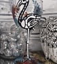Skellymingo wine glass- hand-painted skeleton flamingo with Autumn floral design - Image 1