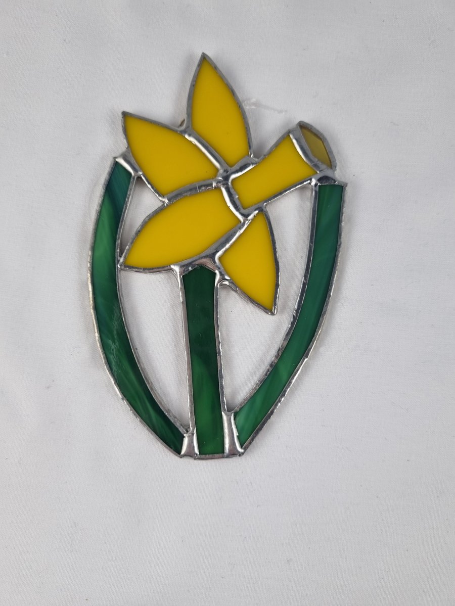 608 Stained Glass Daffodil - handmade hanging decoration.