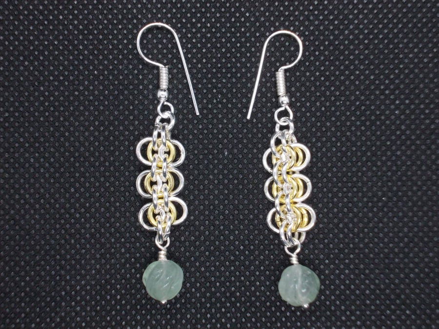 SALE - Back to work chainmaille weave earrings with Fluorite 