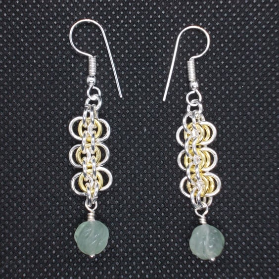 SALE - Back to work chainmaille weave earrings with Fluorite 
