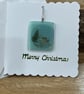 Unique Handcrafted Christmas Card with Artisan Fused Glass Santa on Rooftop 