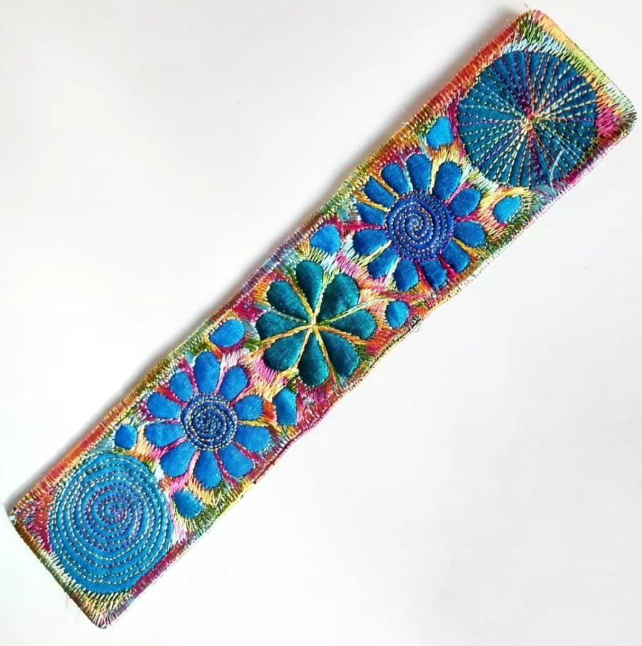 Handmade Embroidered Fabric Bookmark Textile Art Book Lover Gift 