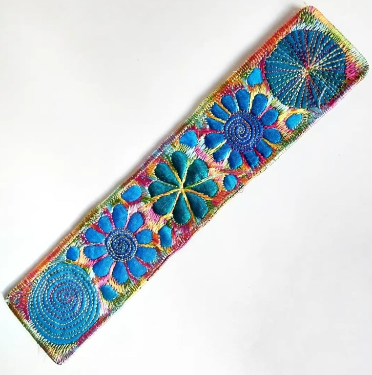 Handmade Embroidered Fabric Bookmark Textile Art Book Lover Gift 