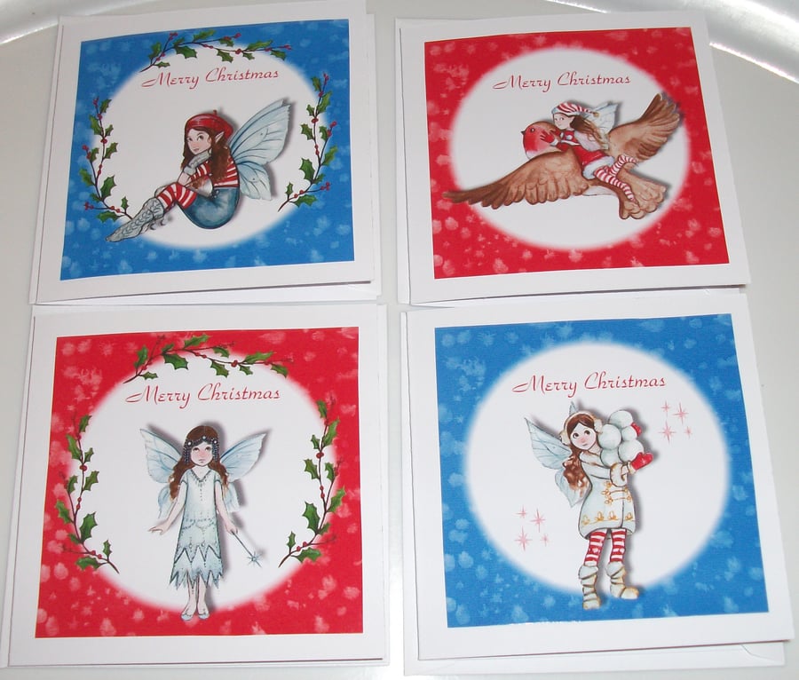 Christmas cards, pack of 4 Fairy cards (4" x 4"  cards and envelopes)