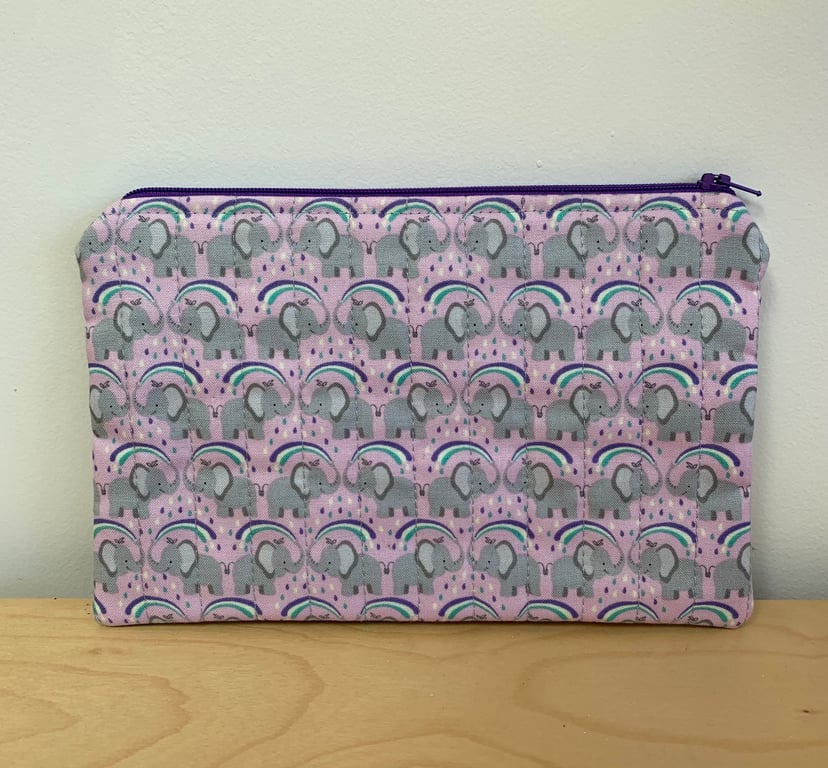Baby Elephant Print Quilted Fabric Organiser Pouch