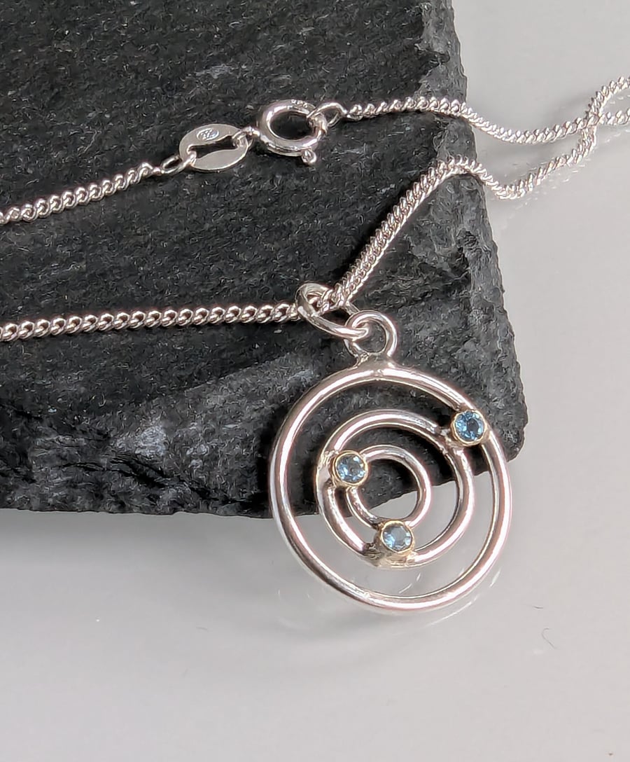 GOLD & Sterling Silver Gold Concentric Circle pendant, Handmade Urban Designed 