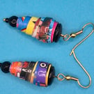 Multicoloured vibrant paper beaded earrings made from circus flyers