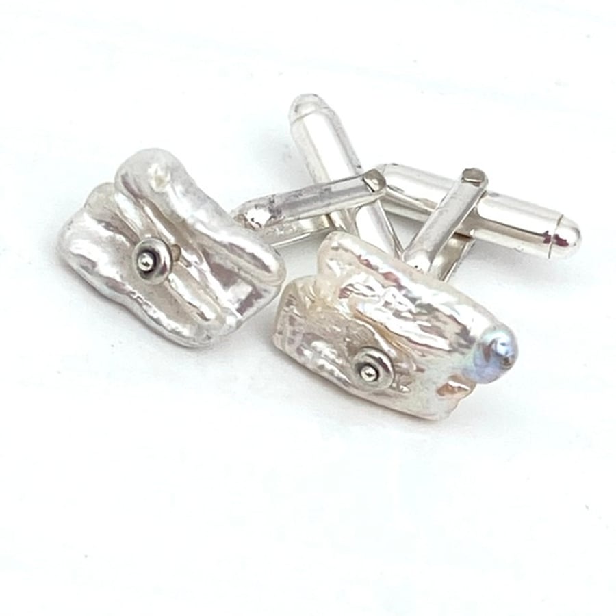 Silver and Pearl Cufflinks. Cufflinks. Pearl anniversary, Wedding CufflinK