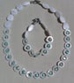 SALE - WhiteMother of Pearl Shell & Aqua Pearl Beaded Necklace & Bracelet Set - Image 8