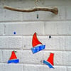 Stained Glass Boat Mobile, Orange and Blue Bobbing Boats 