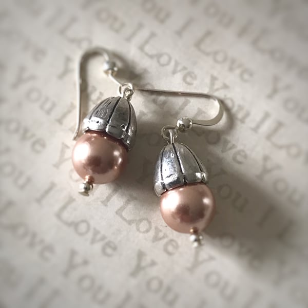 Copper coloured Pearl Earrings, Pearl Earrings