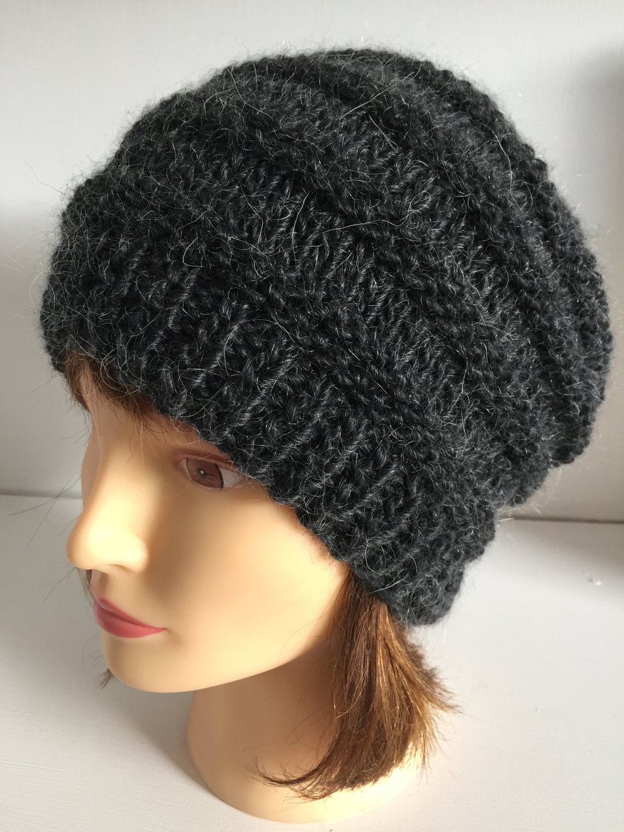 Unisex Dark Charcoal Slouchy Beanie Hats Chunky Hand Knit Hats For Men and Women