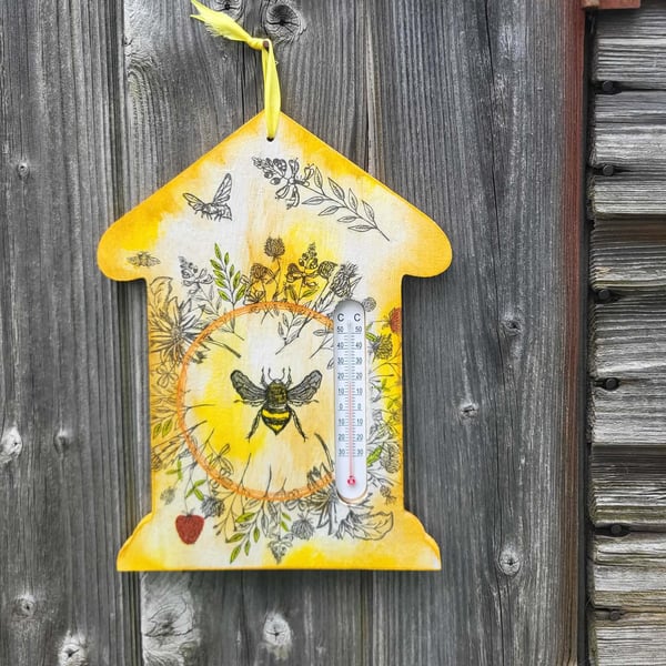 Honey Bee Wall Thermometer, Bee Happy Yellow Home Decor, Bee lovers gift