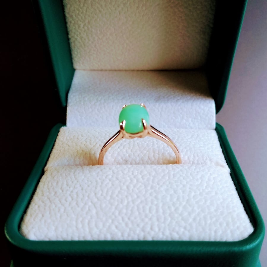 Rare Prase Green Natural Opal Rose Gold Ring Size P 