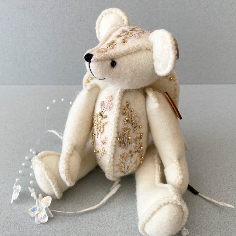 Goldwork embroidered angel bear, collectable artist  teddy bear by Bearlescent 
