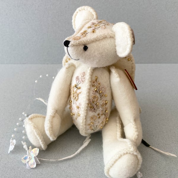 Goldwork embroidered angel bear, collectable artist  teddy bear by Bearlescent 