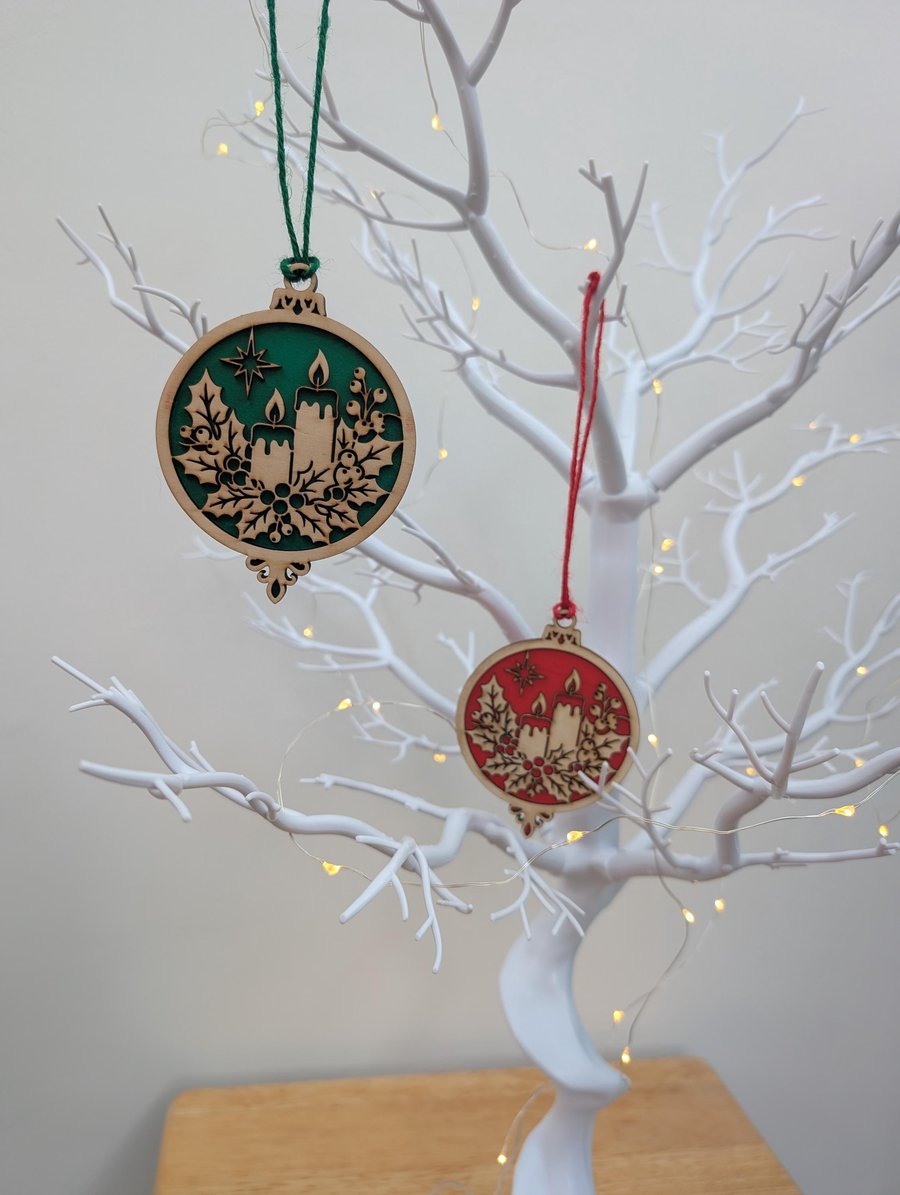 Layered Wooden Candle Design Christmas Bauble