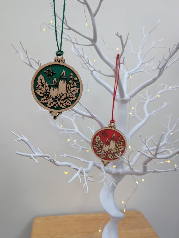 Layered Wooden Candle Design Christmas Bauble