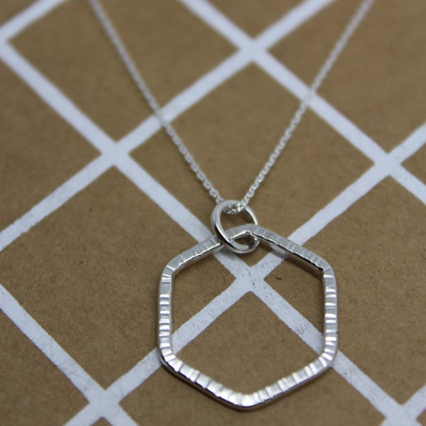 Sterling silver hexagon necklace