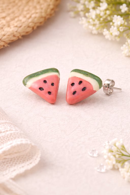 Watermelon Polymer Clay Stud Earrings Sterling Silver Posts