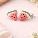 Watermelon Polymer Clay Stud Earrings Sterling Silver Posts