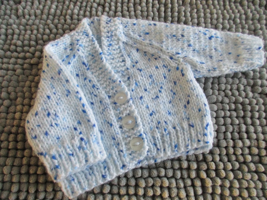 12" Baby Boys White Print V Neck Cardigan