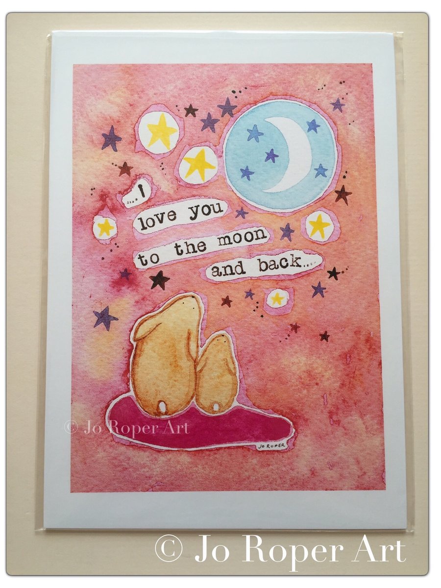 i love you to the moon and back bunny is an A4 Giclee Print  by Jo Roper Art  