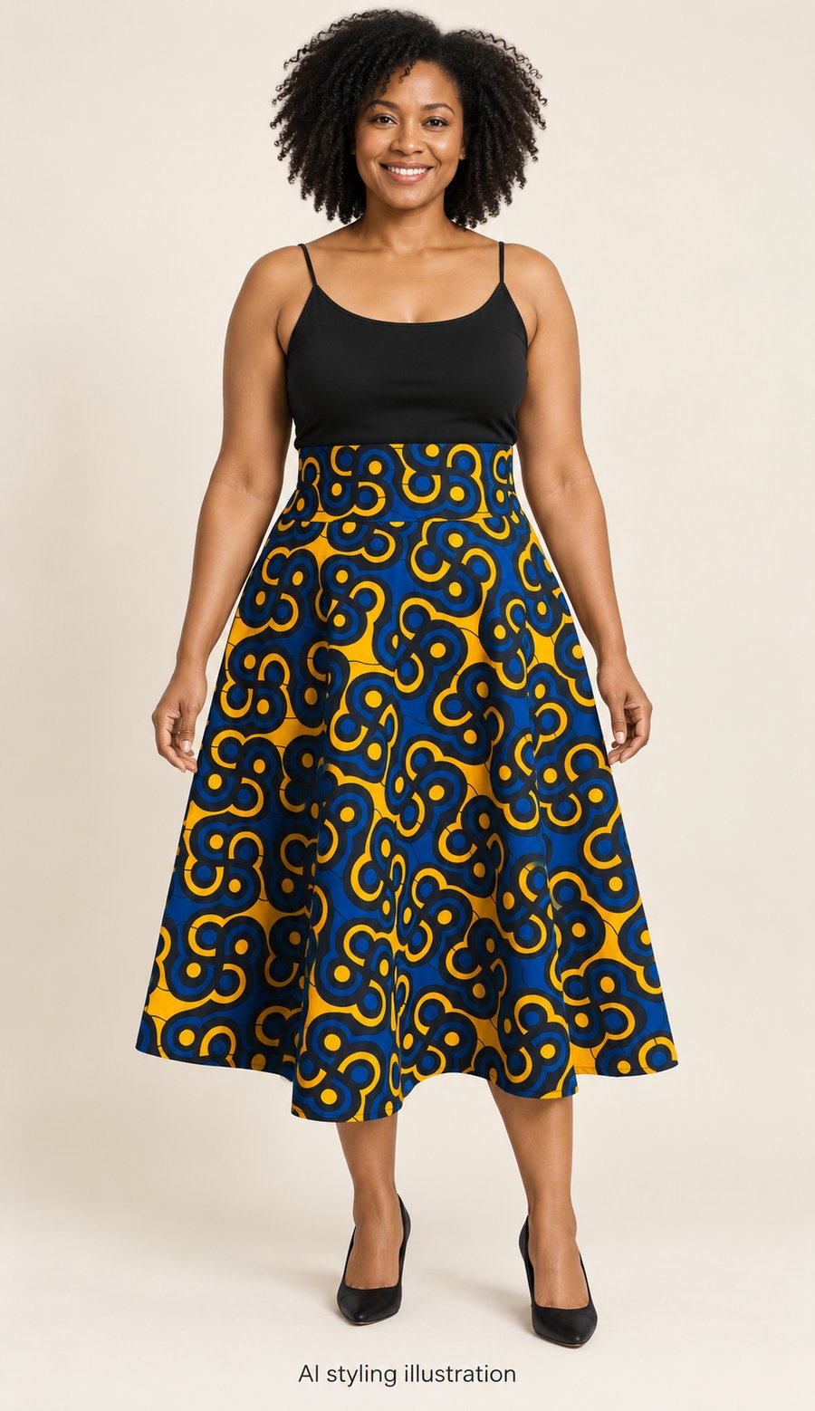 Handmade High Waist Skirt with Pockets – Blue, Yellow & Black – UK 14