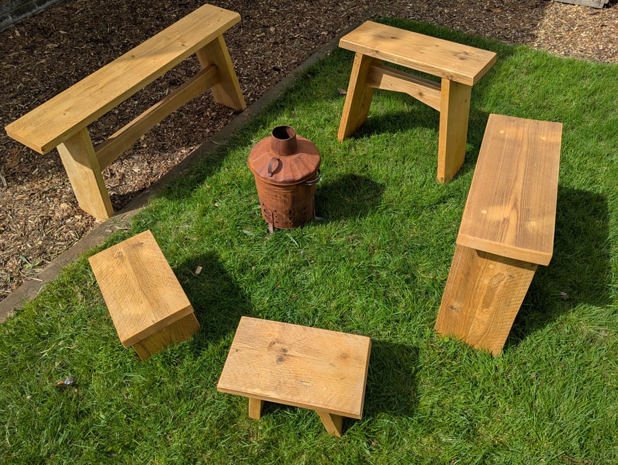 Handcrafted Rustic Garden Family Seating Set - Natural Wood Outdoor Seating for 