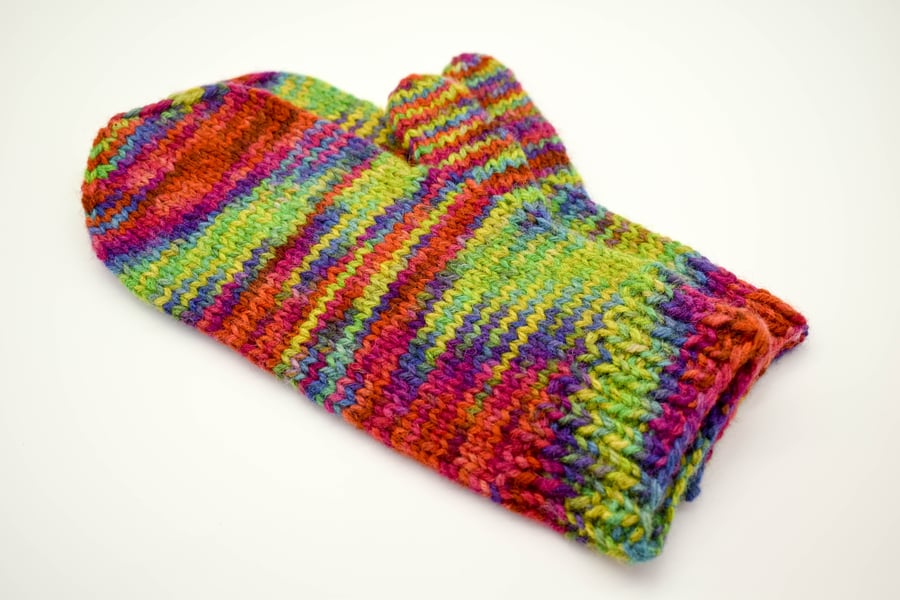 SOLD - Hand Knitted mittens - XL - Multicolour